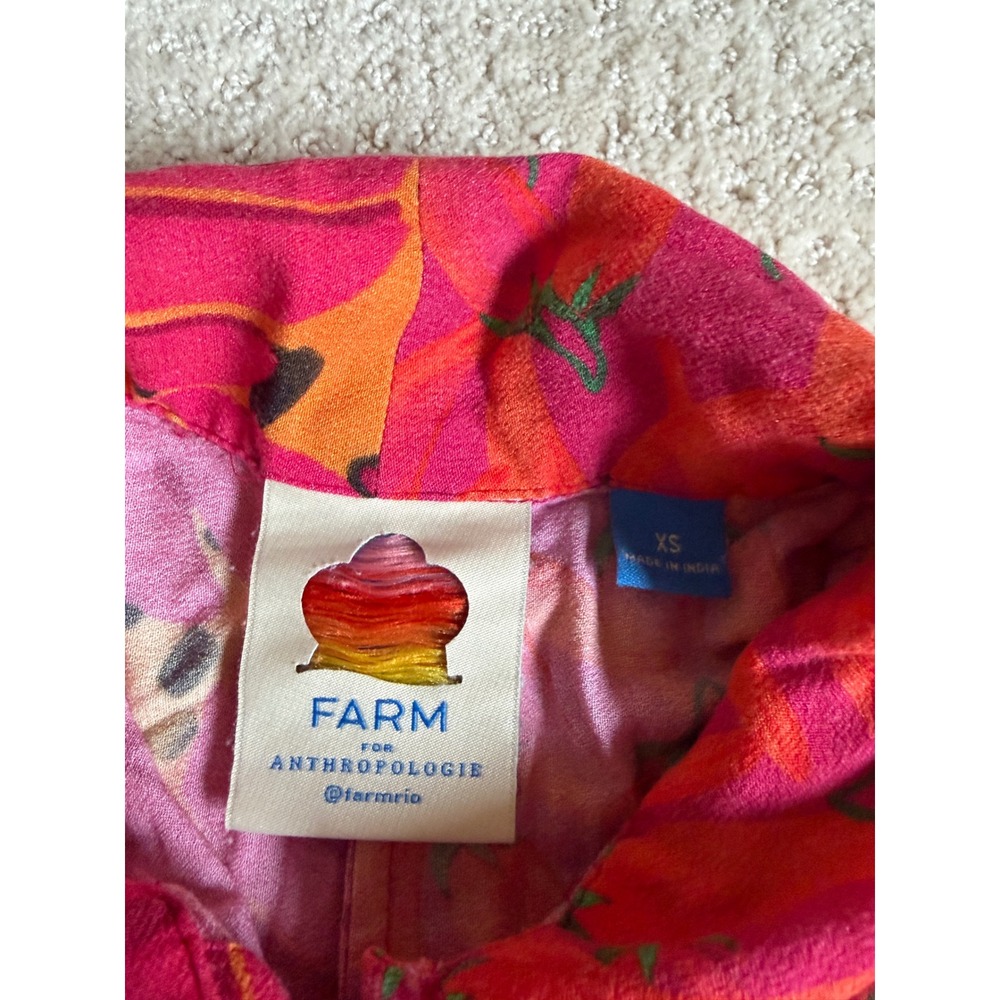 Farm Rio for Anthropologie Mixed Tropical Print Chili Romper Pink Orange XS - Picture 3 of 4